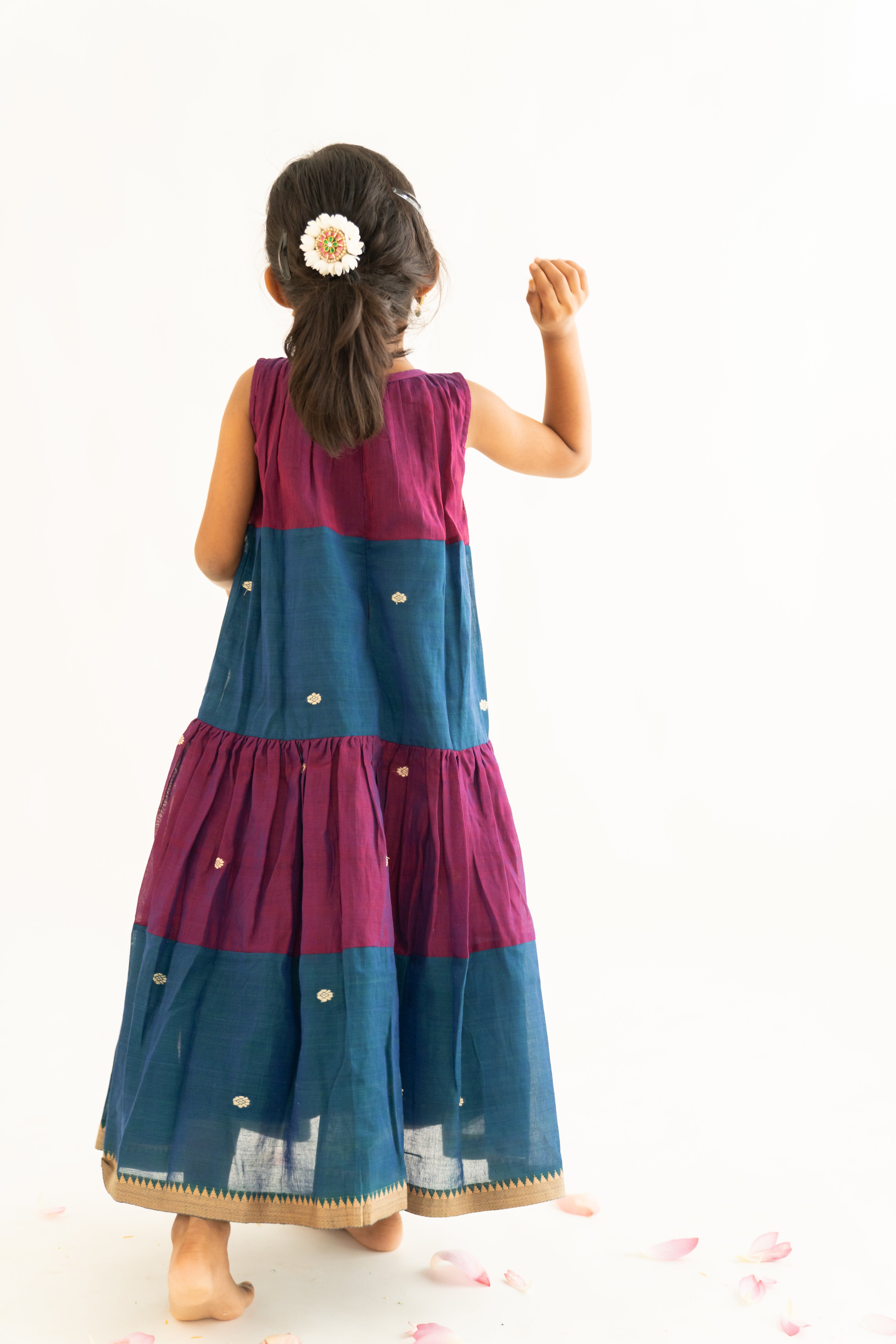 Magenta & Teal Narayanpet Tiered Dress