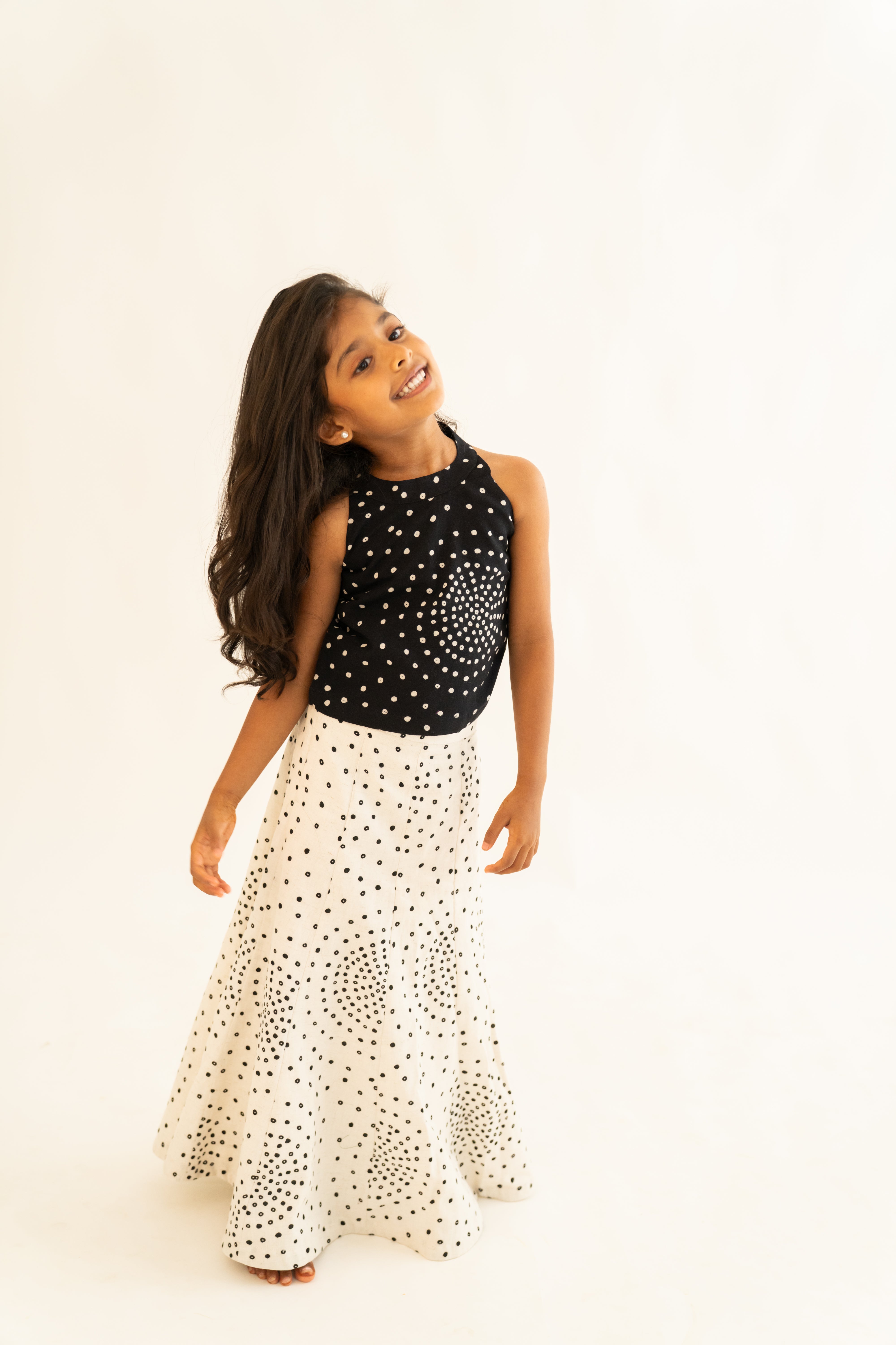 Black & White Polka Skirt Set