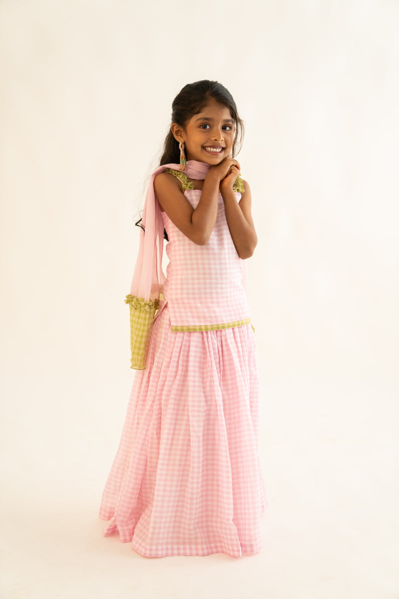 Pink Gingham Skirt Set