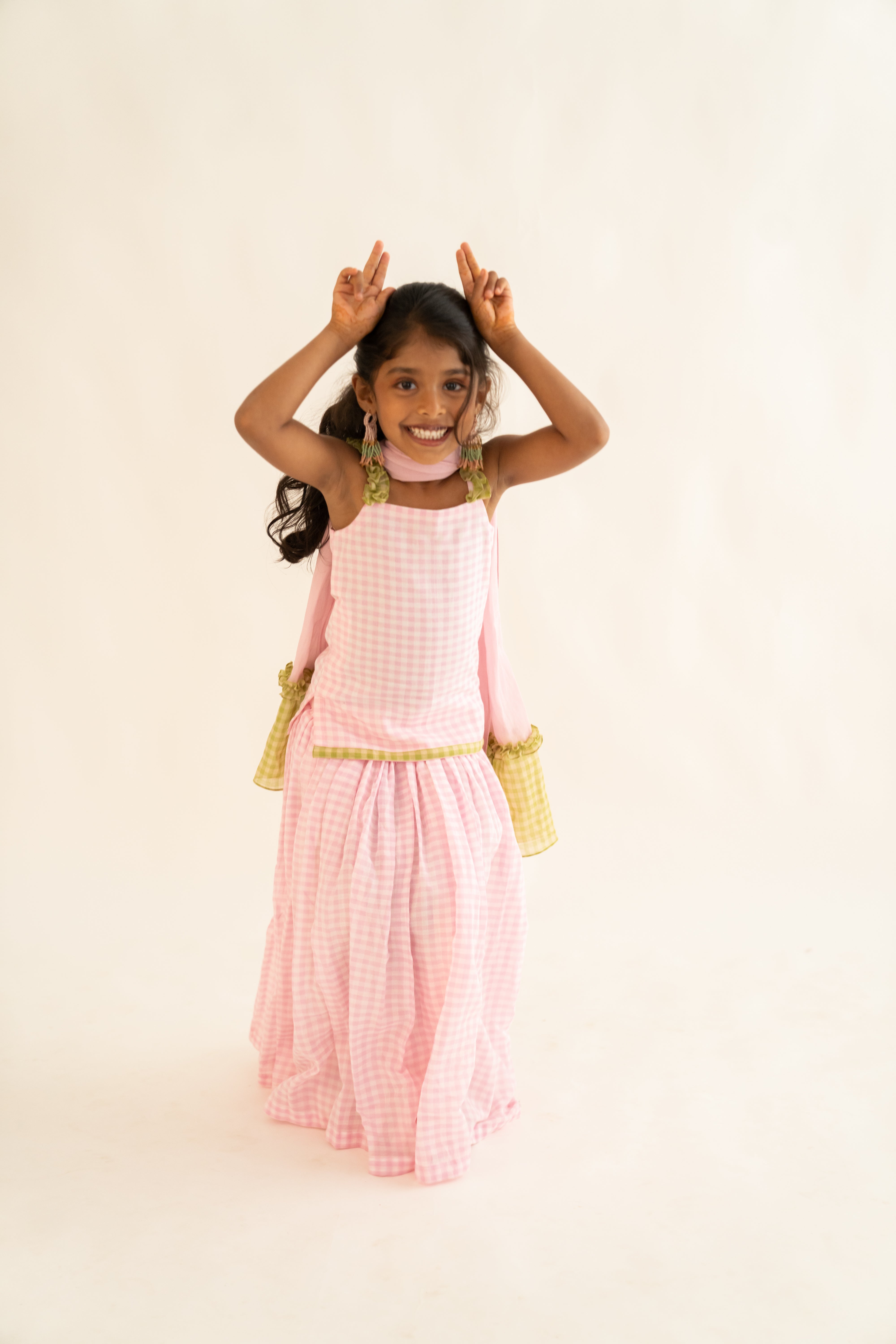 Pink Gingham Skirt Set