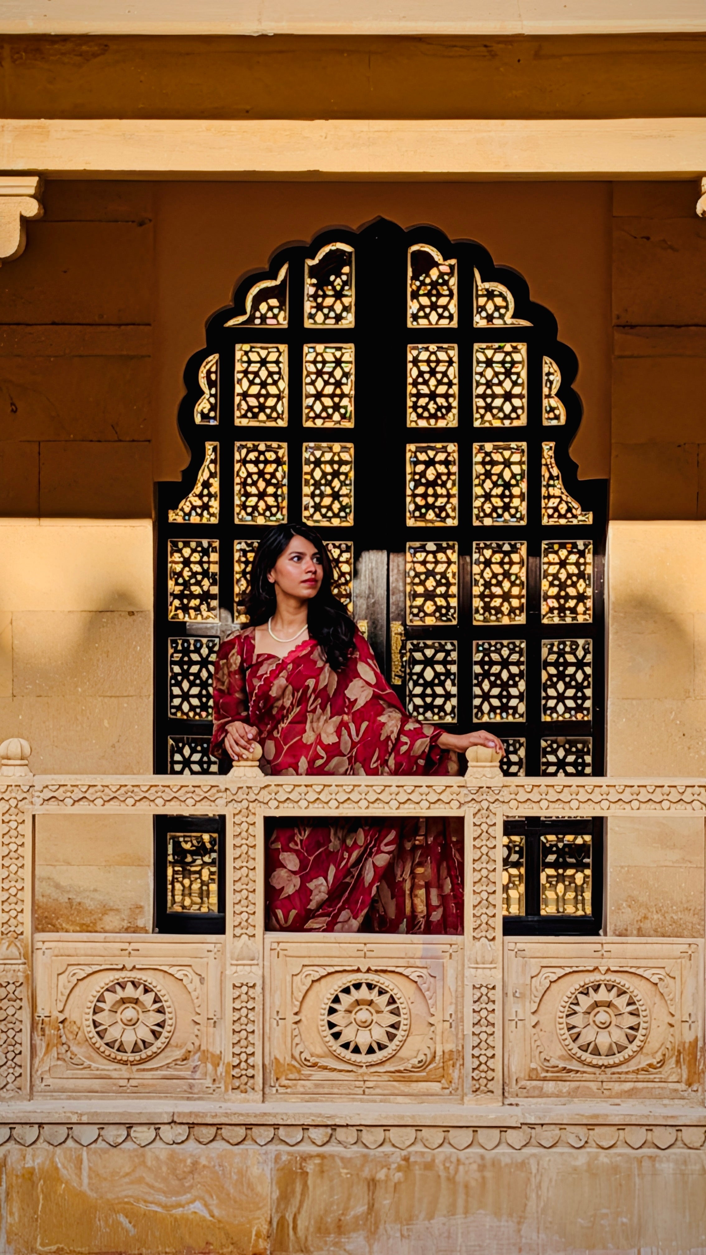 Maroon floral haze saree