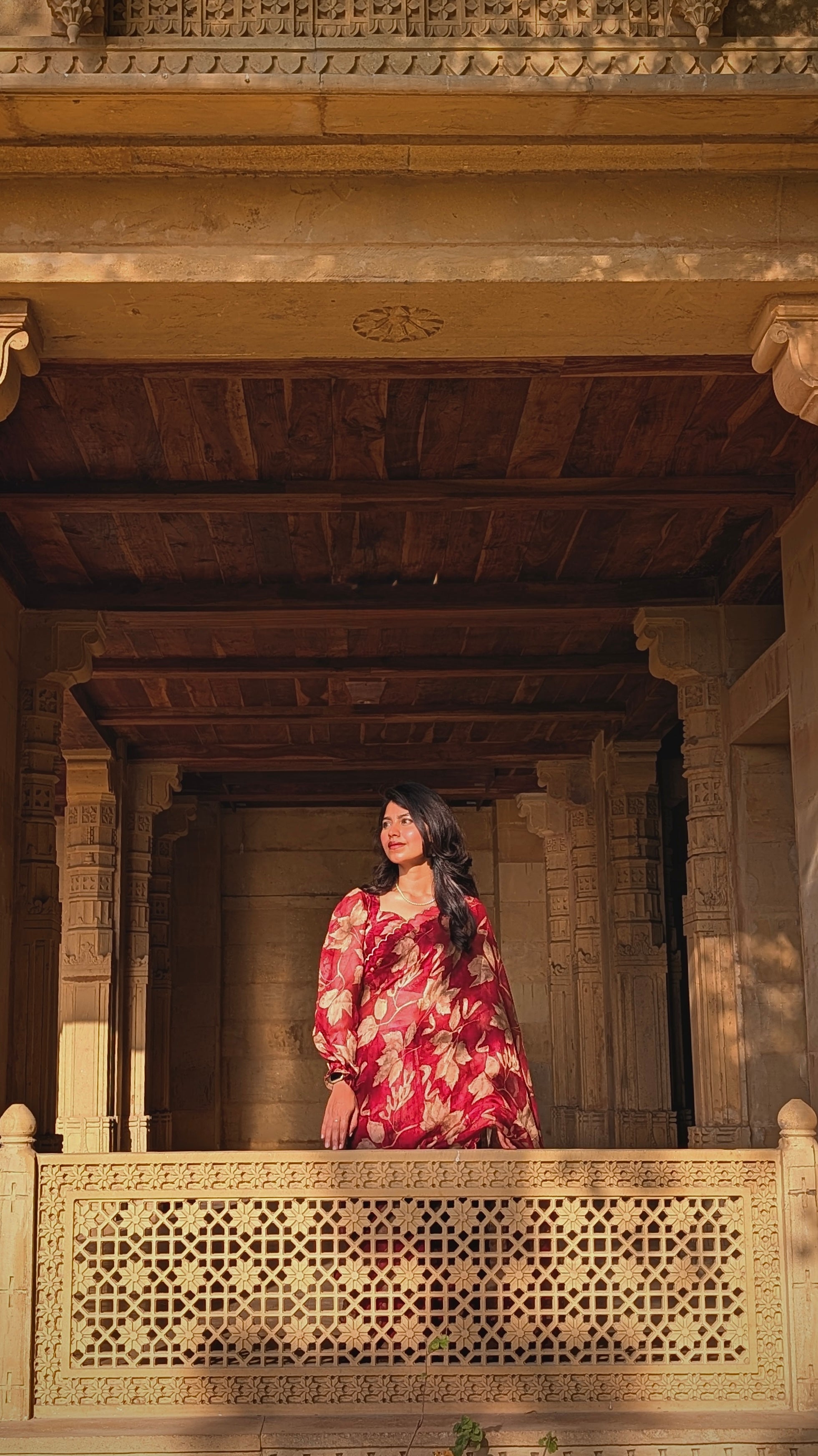Maroon floral haze saree