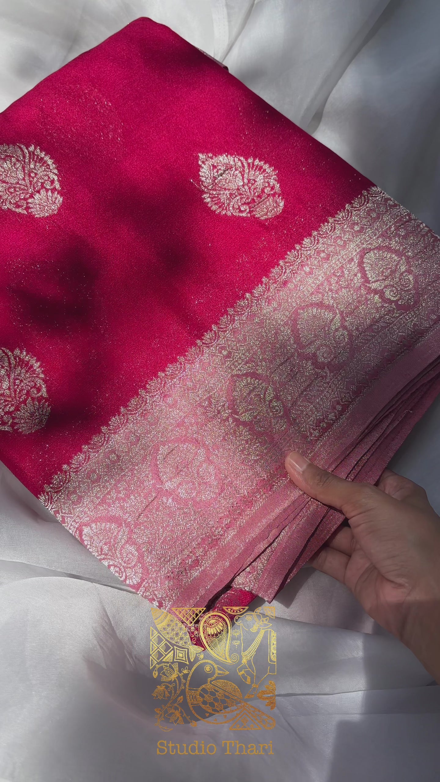 Pink & Yellow Chiffon Saree