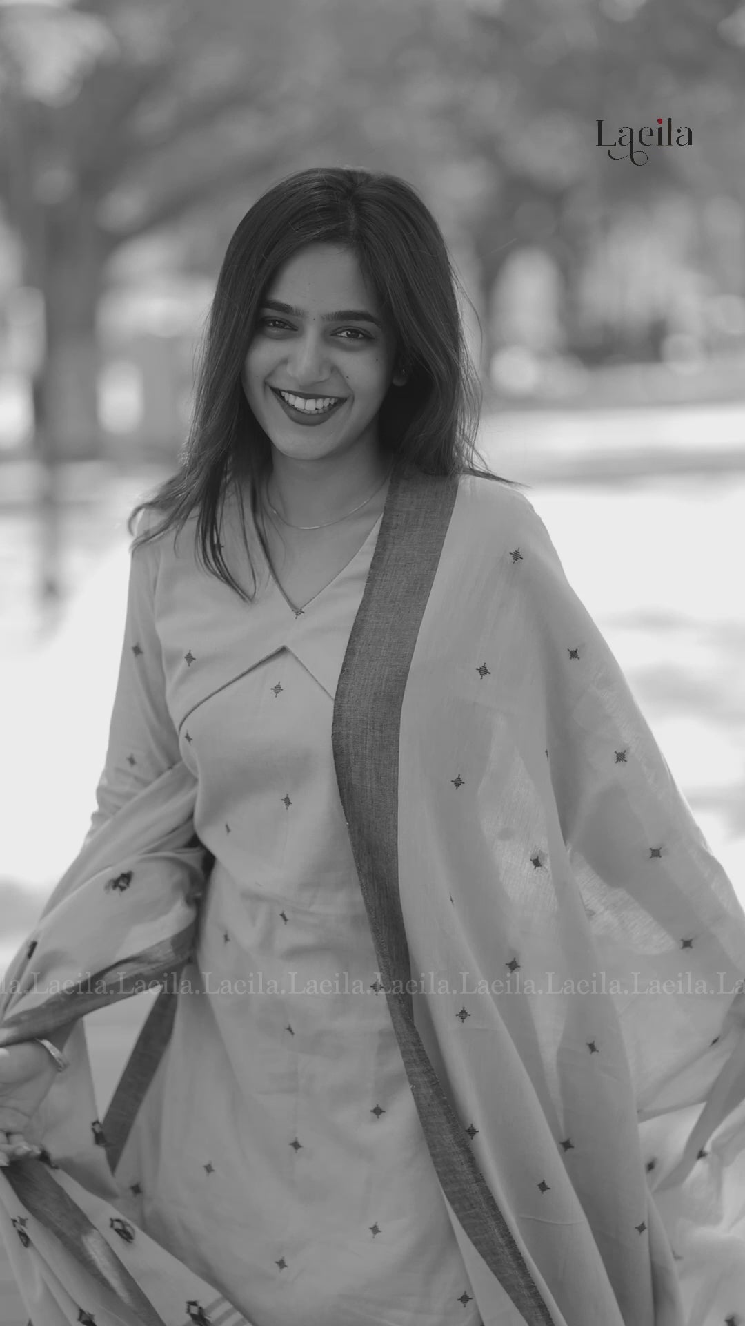 Beige with grey Cotton kadhambari set