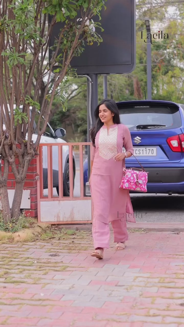 Onion Pink Co-ord set made out of pure georgette fabric with Palazzo pant