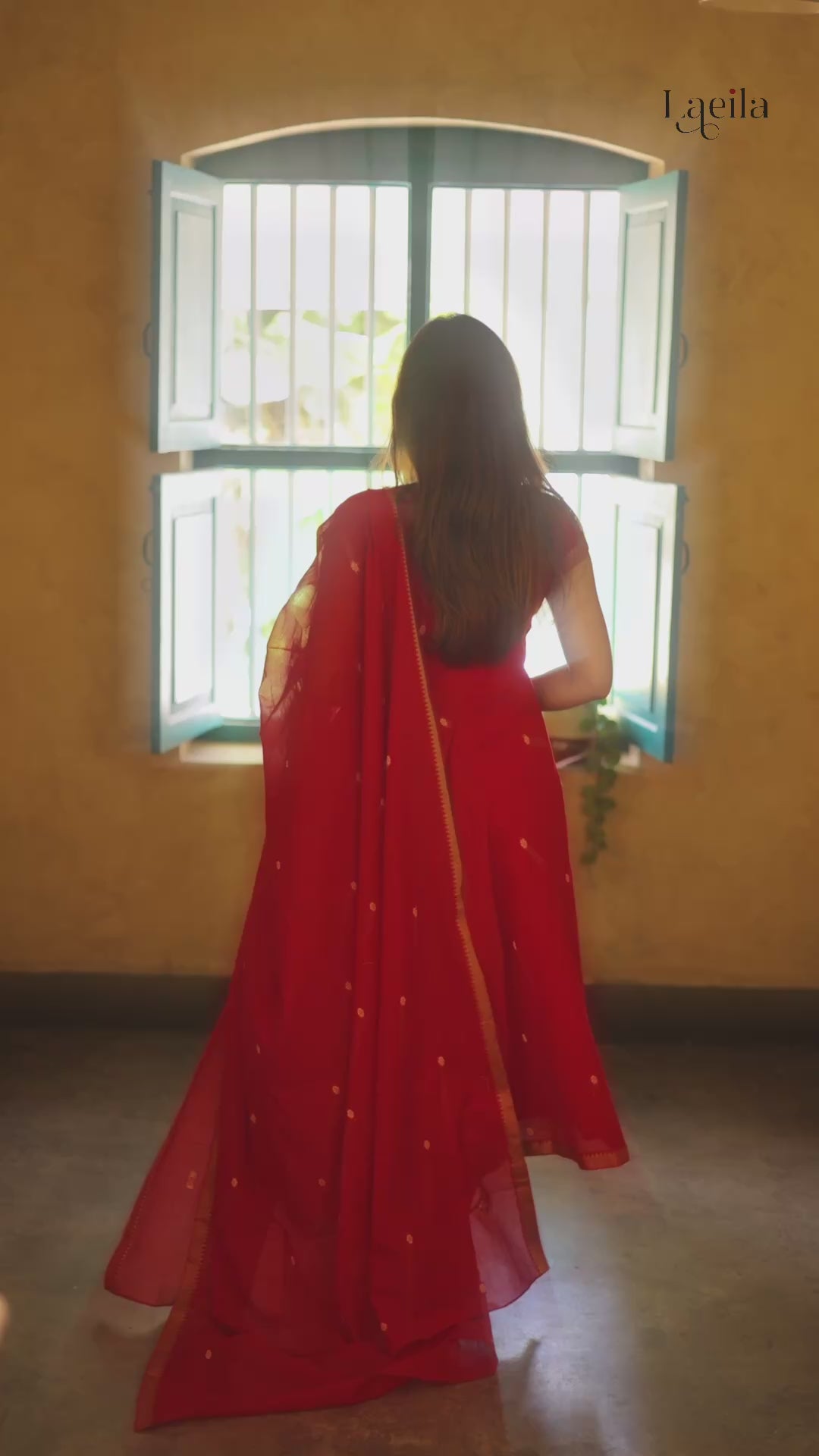 Red Malar Narayanpet Anarkali Top & Dupatta