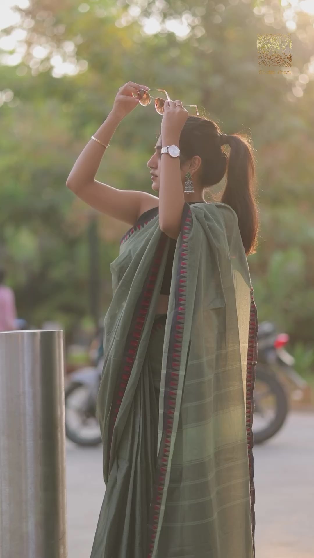 Basil Green Chettinad cotton saree