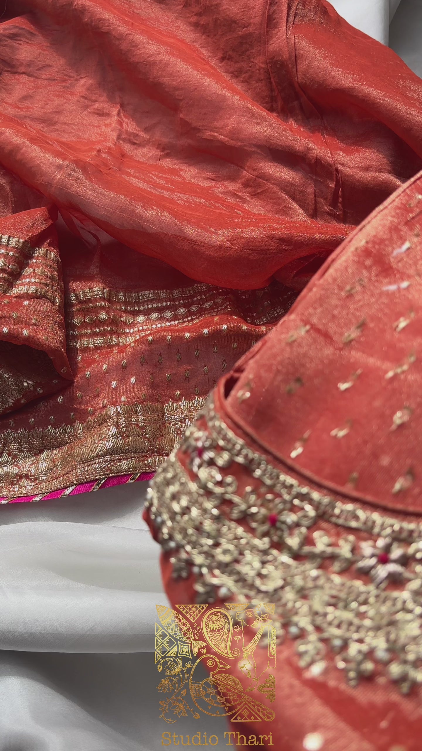 Orange & Mustard Gold Tissue Salwar Set