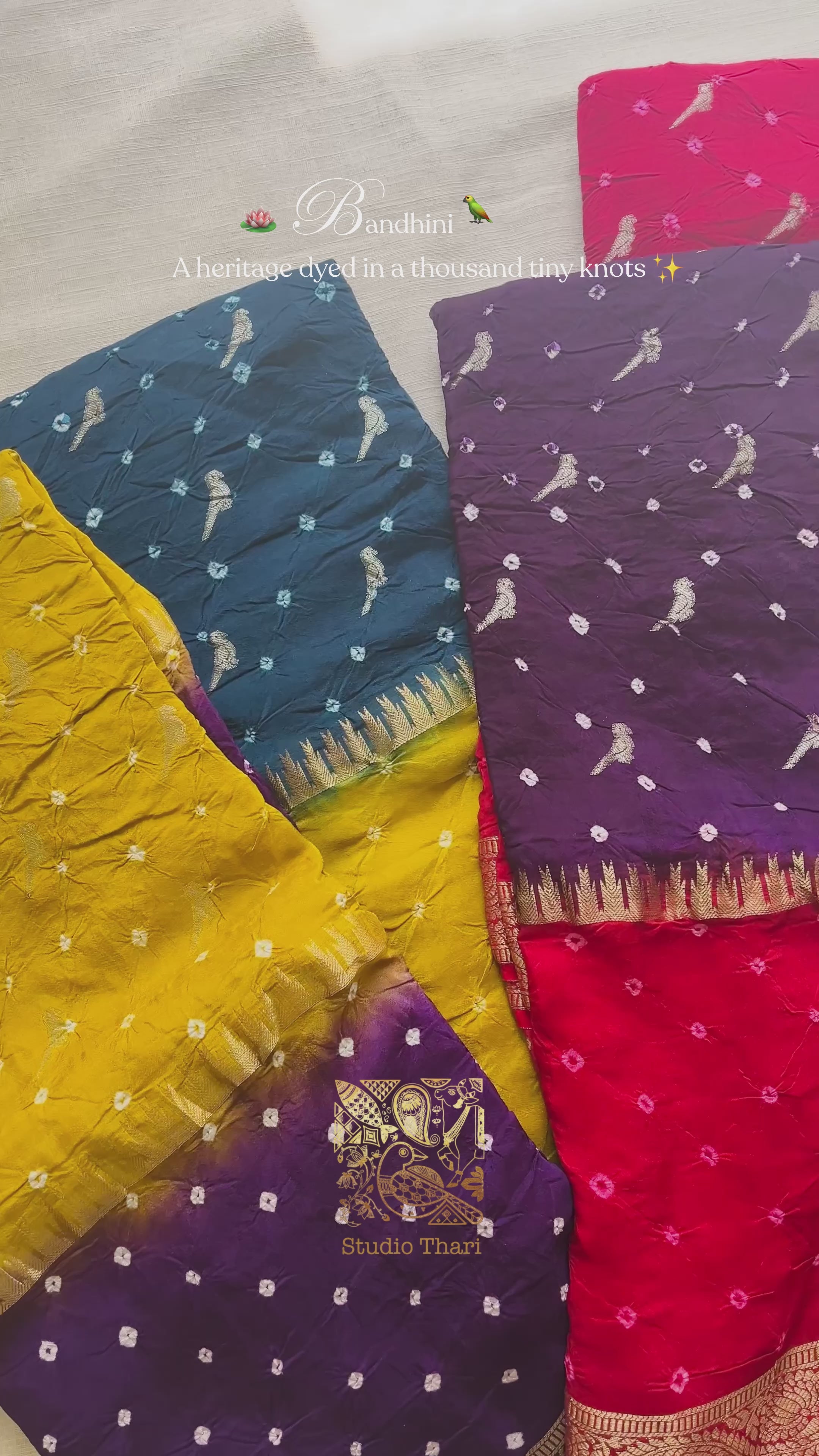 Pink with Blue Bandhini Art Silk Saree