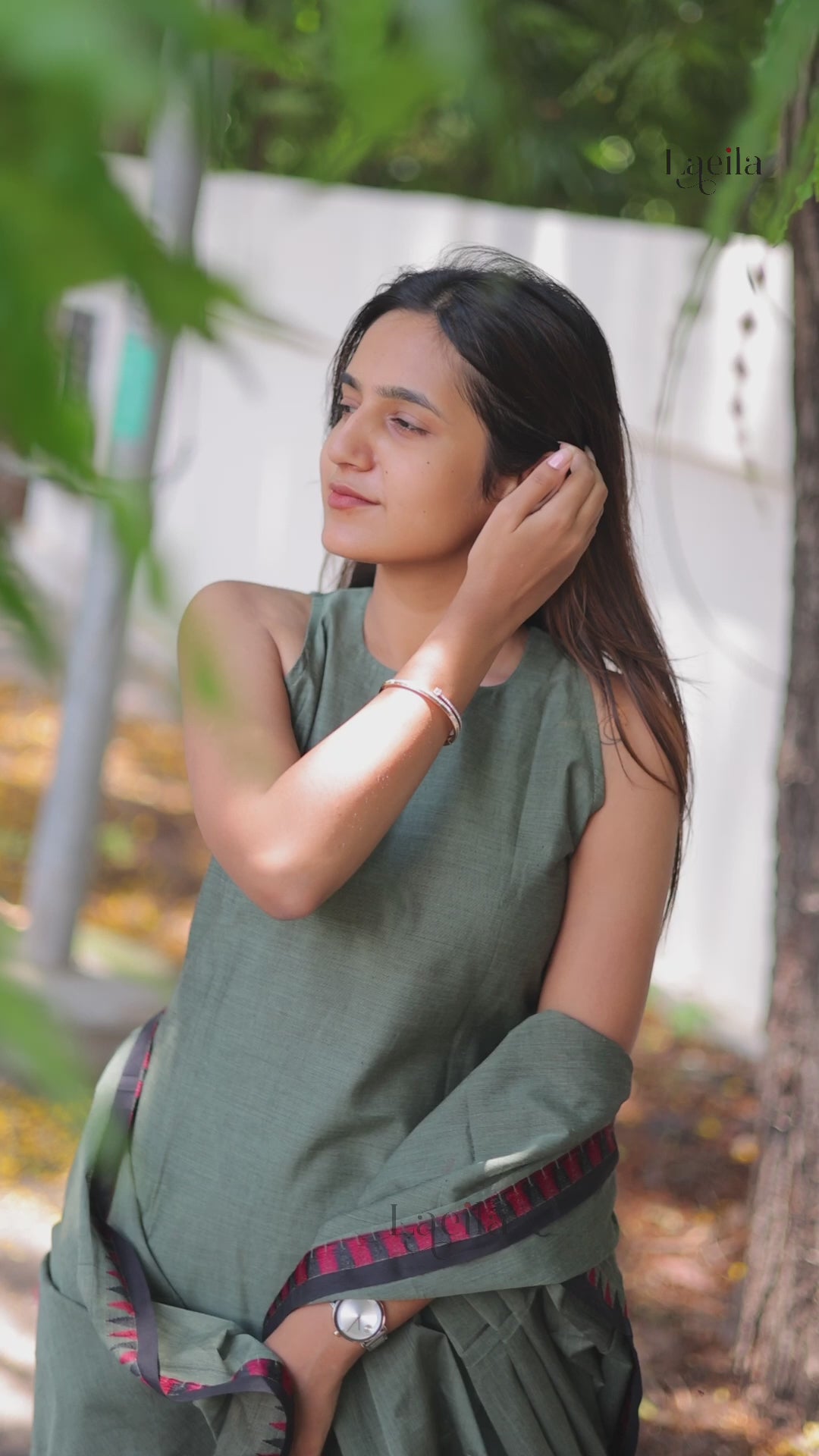 Basil Green kanchi cotton top and duppata