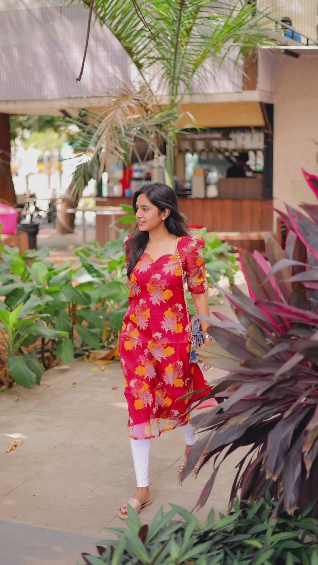 Red Floral Organza Top