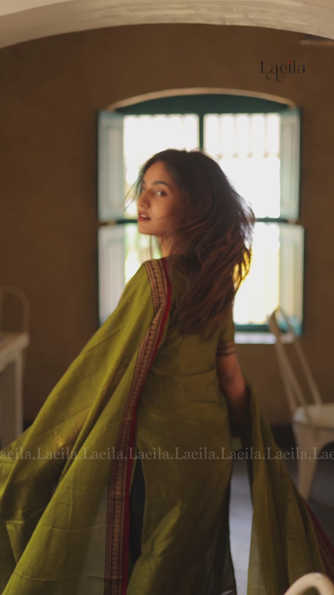 Green with Red Border Malar Narayanpet Cotton Top & Dupatta Set