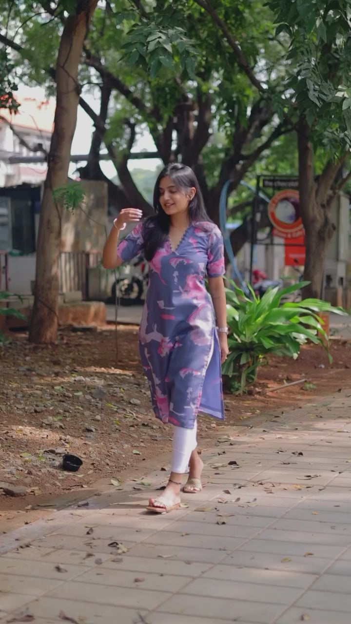 Grey Mulmul Cotton Kurthis