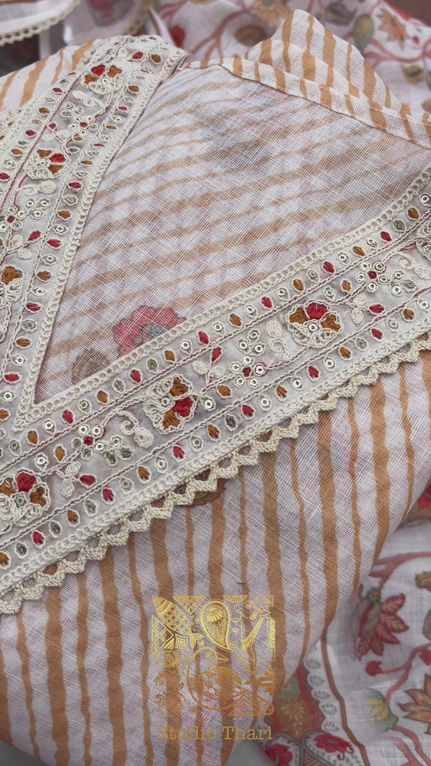 Half white Linen Cotton Semi stitched salwar set