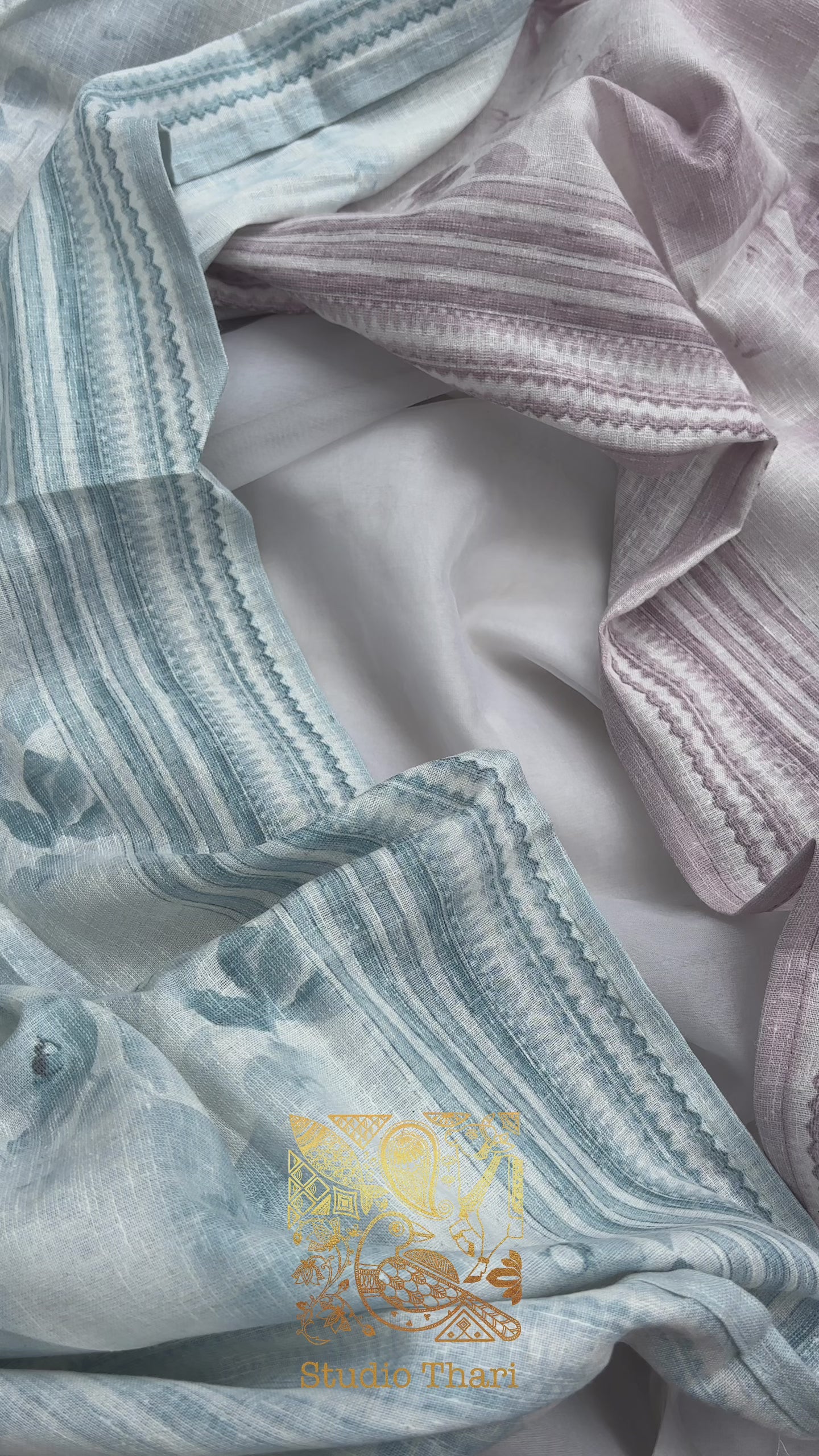 Blue & Pink Linen Cotton Unstitched salwar set