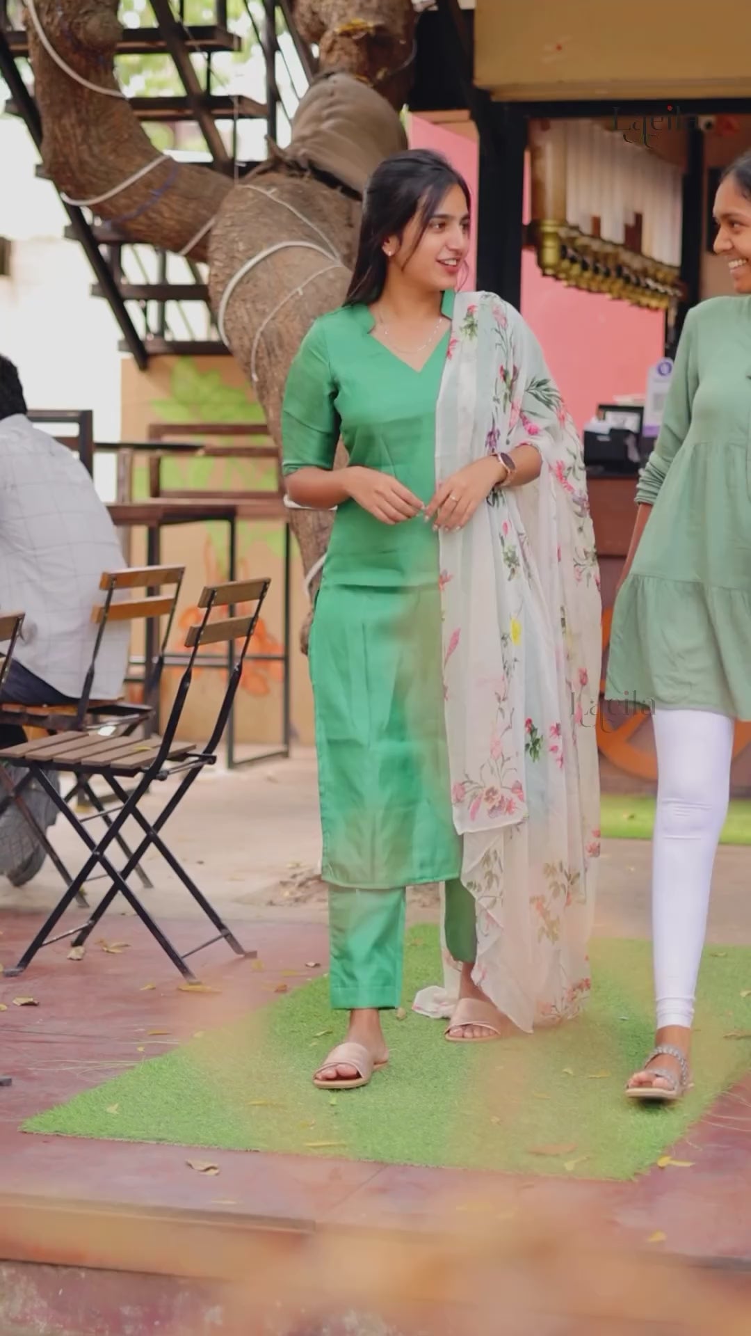 Semi raw silk Green coord set