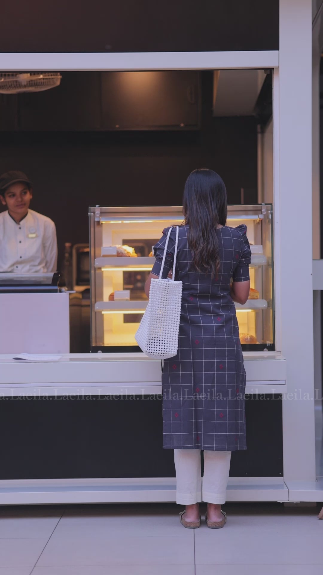 Dark grey top & half white pant set