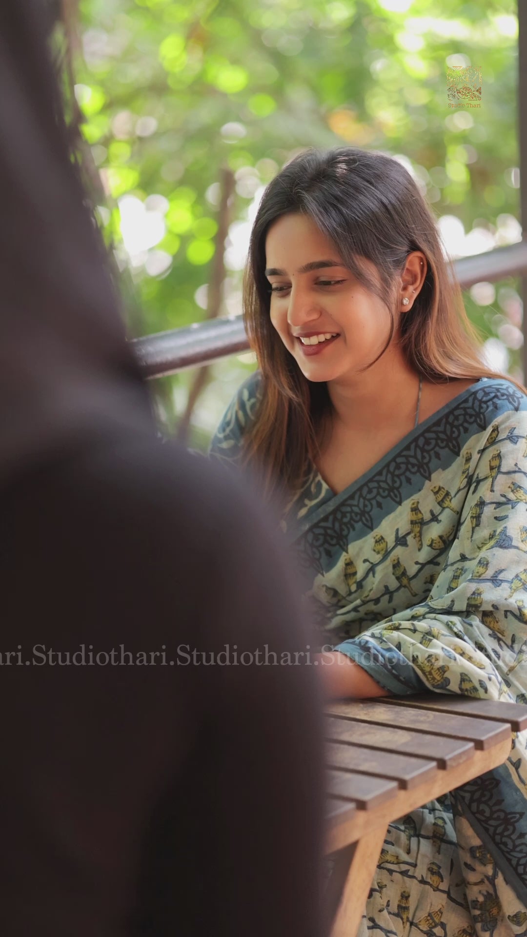 Pure ajrak blue cotton printed saree