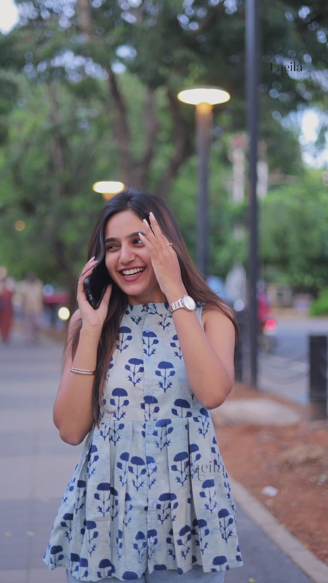 Blue indico peplum top