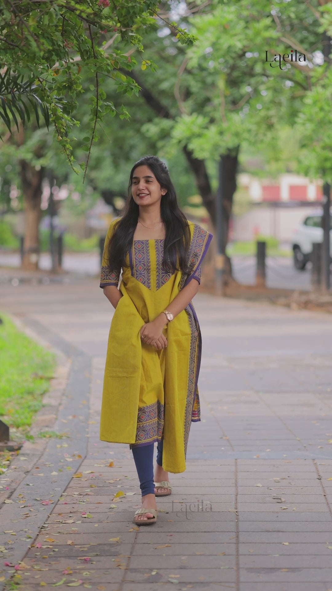 Mehandhi green with blue border kanchi cotton top and duppata