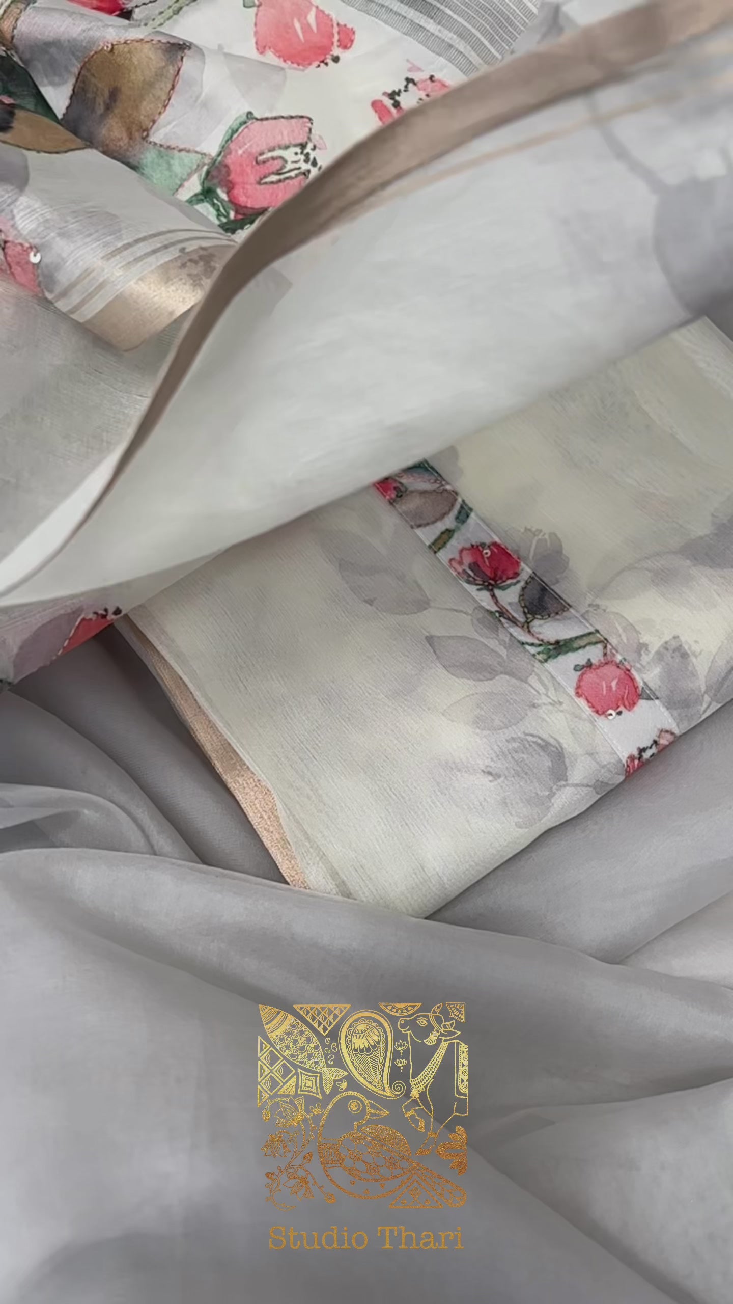 White floral Organza Unstitched salwar set