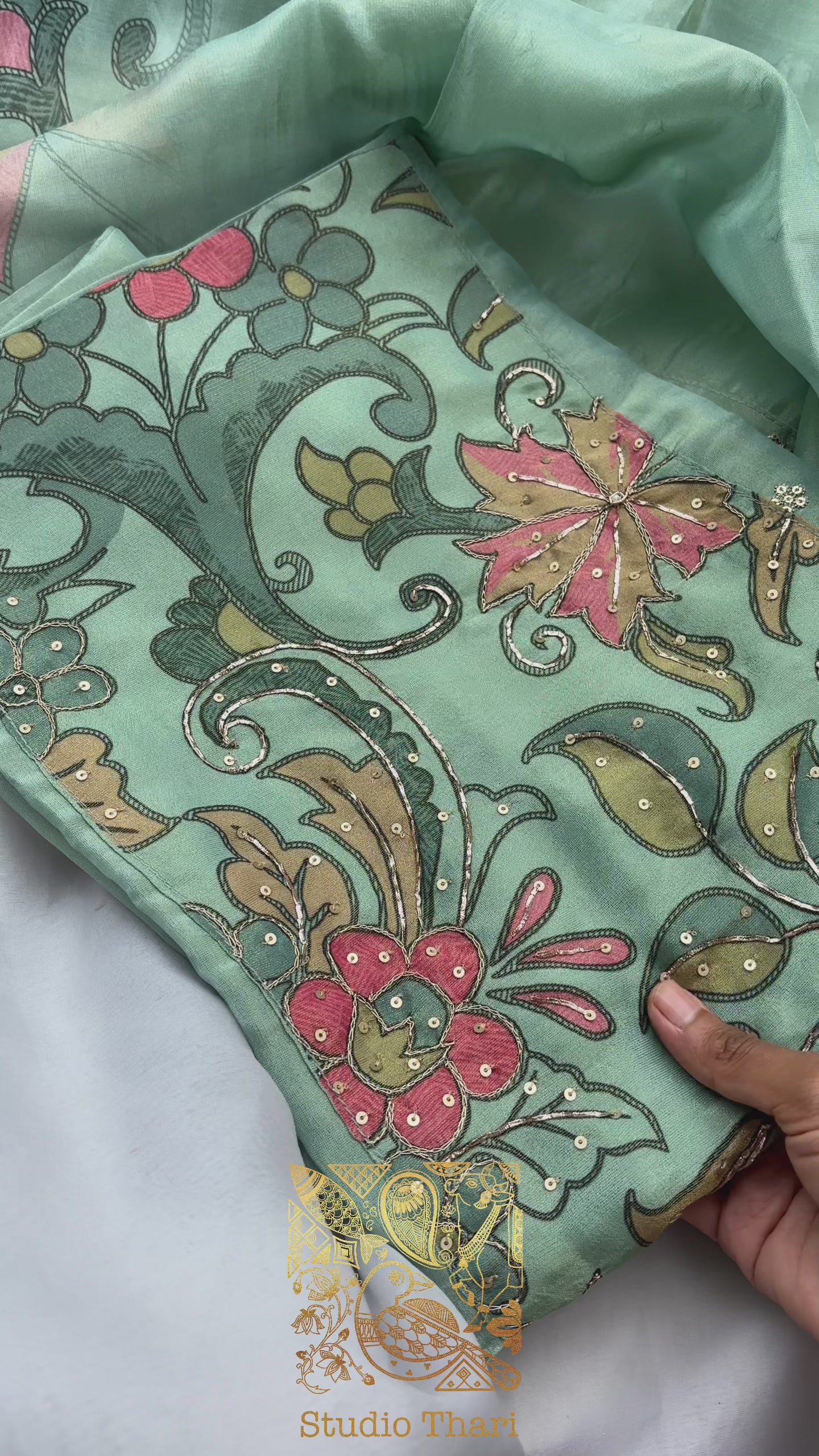 Green floral Tissue Unstitched salwar set