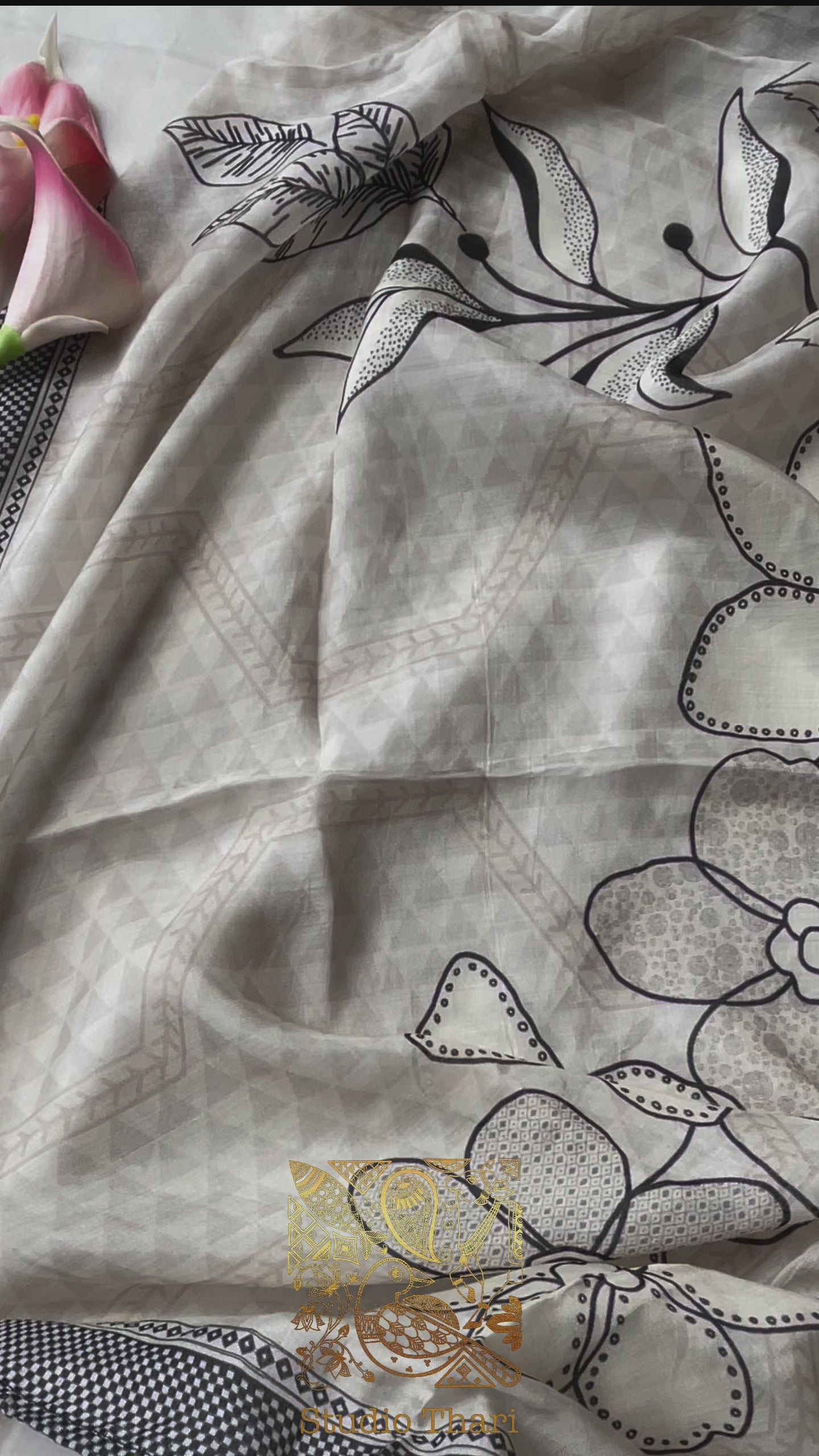 Ivory black soft muslin silk Semi stitched salwar