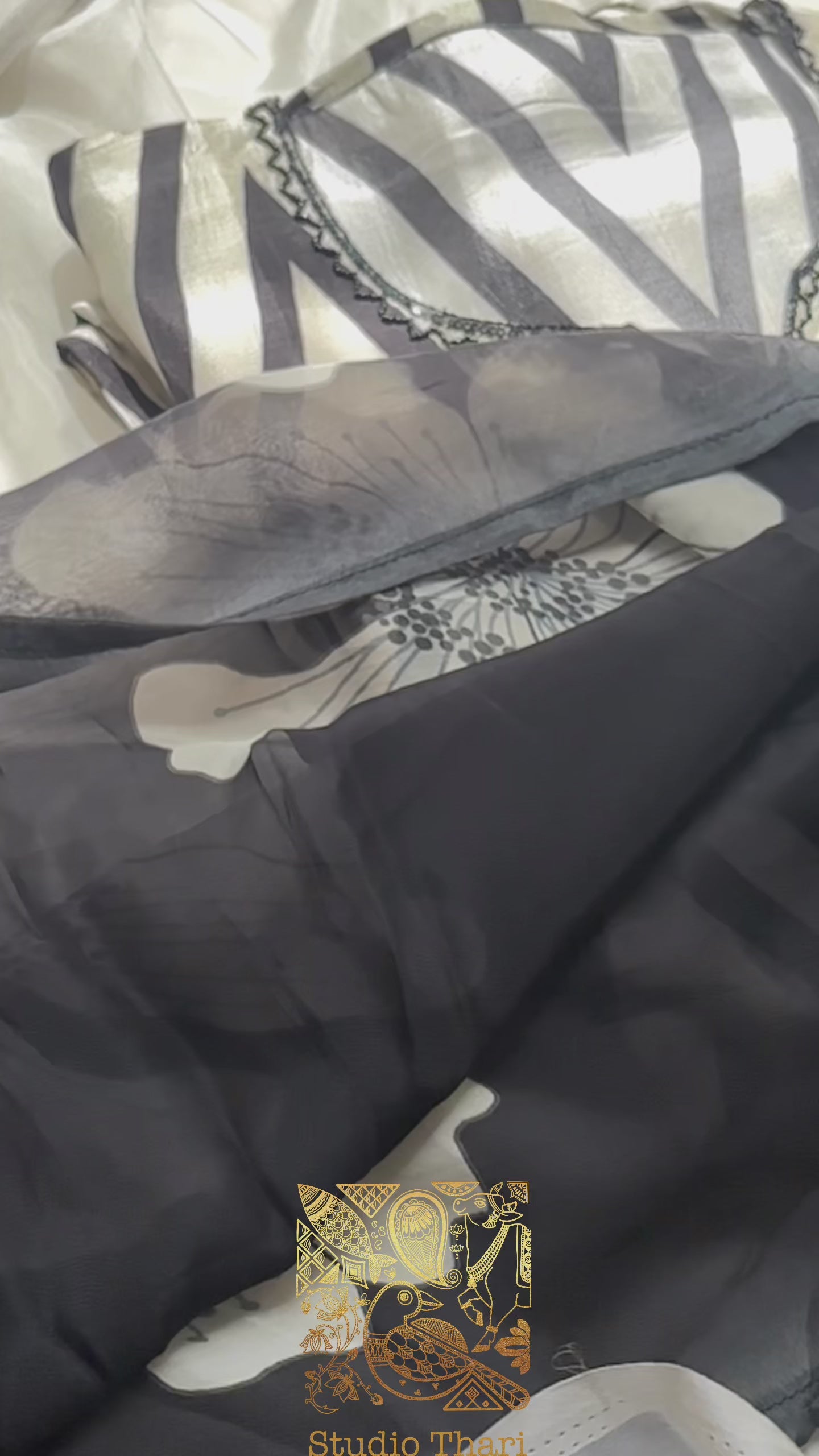 White with Black Stripes Muslin Semi stitched salwar set