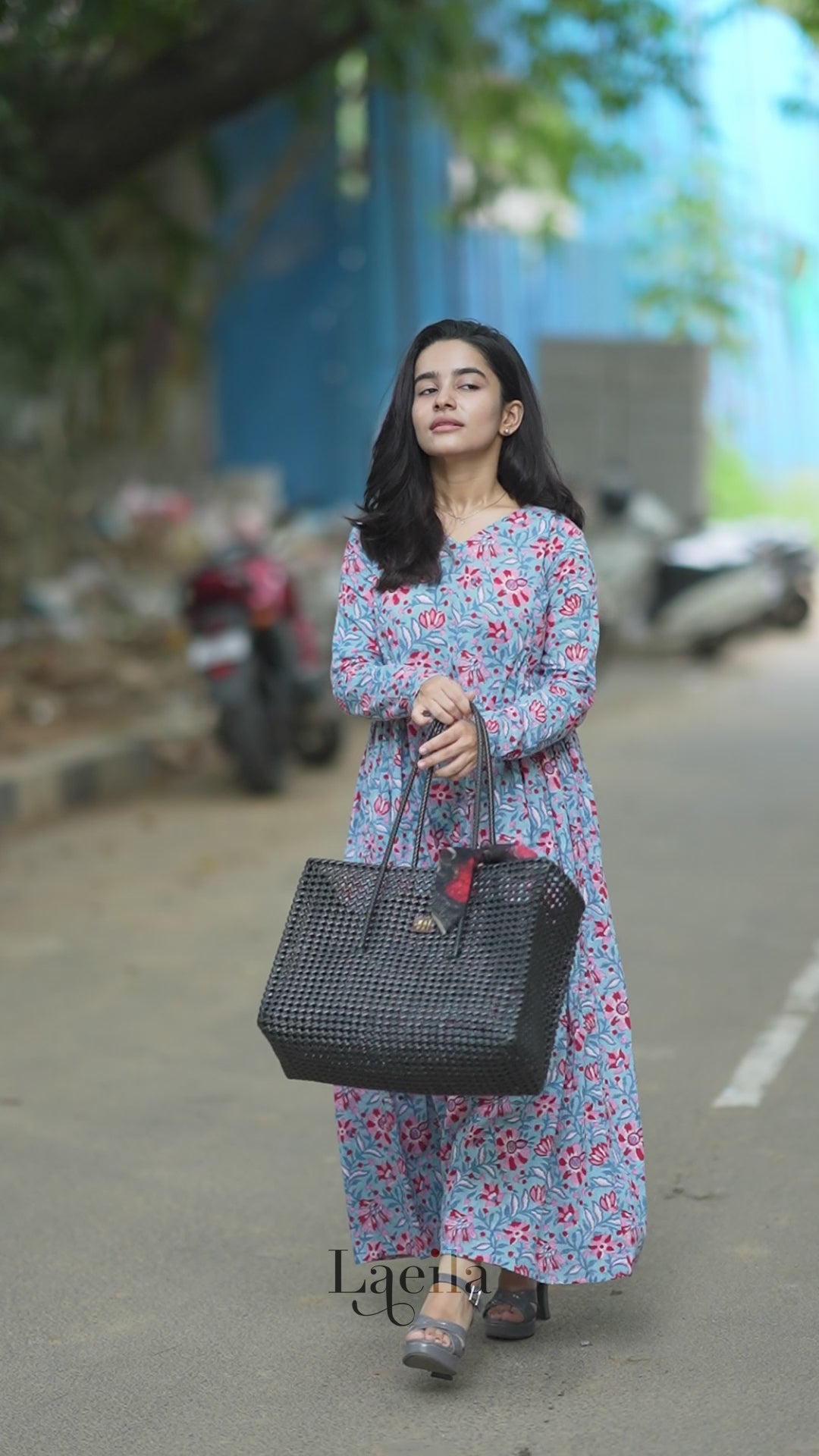 Blue cotton flower print maxi