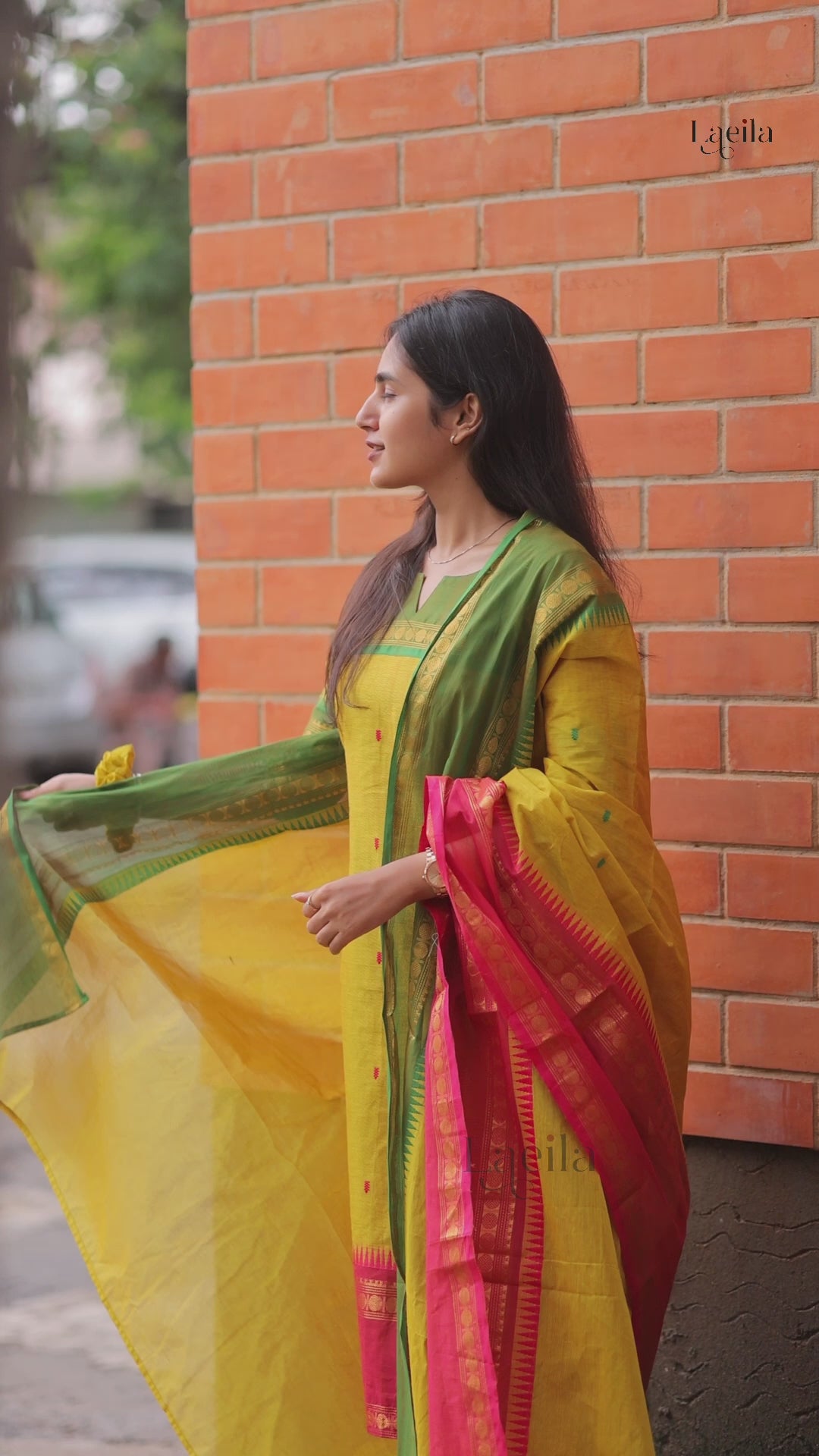 Pear Green Meenakshi - Pure kanchi cotton top and duppata set