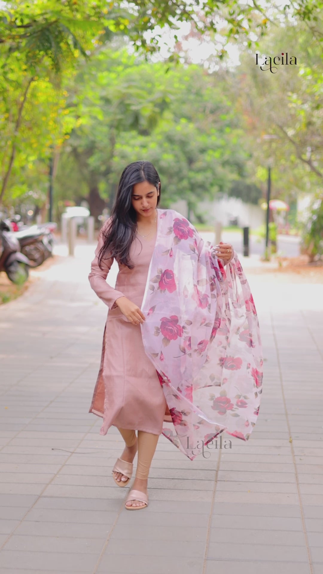 Brown Semi silk top with organza shawl