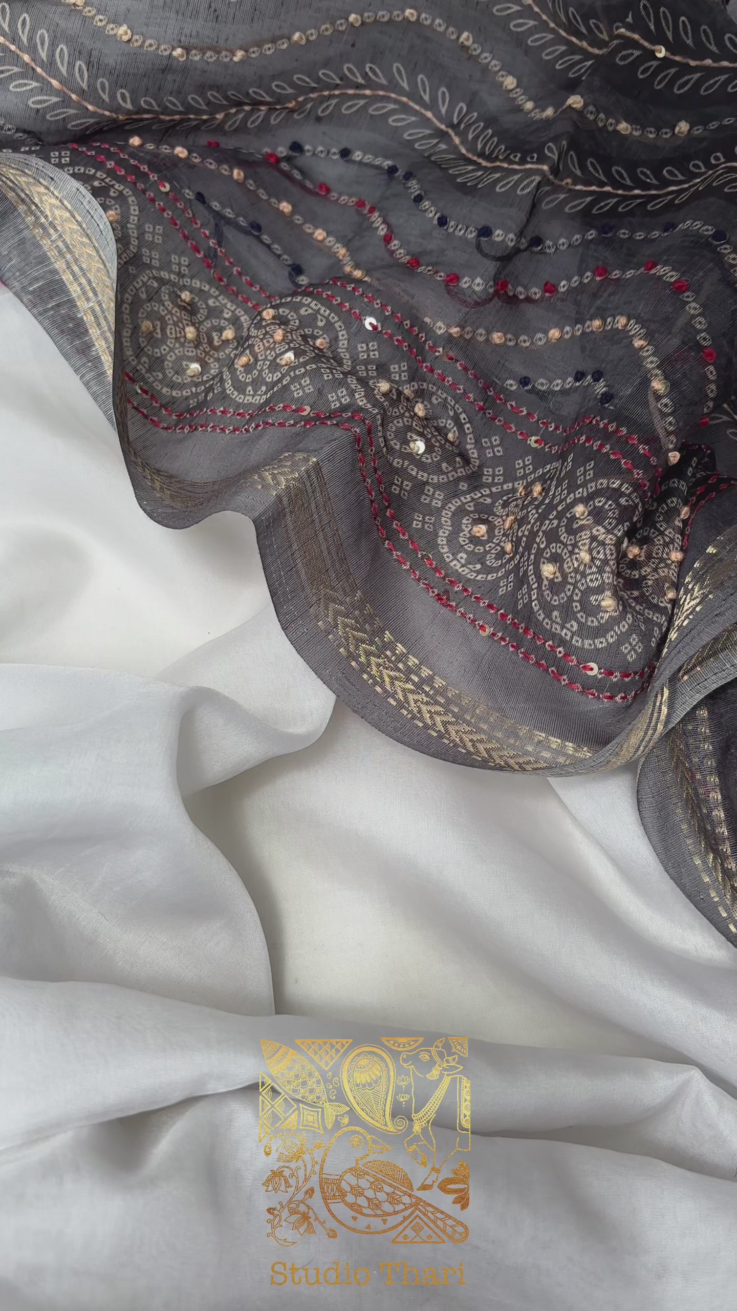 Dark Grey & Wine color Chanderi Unstitched salwar set