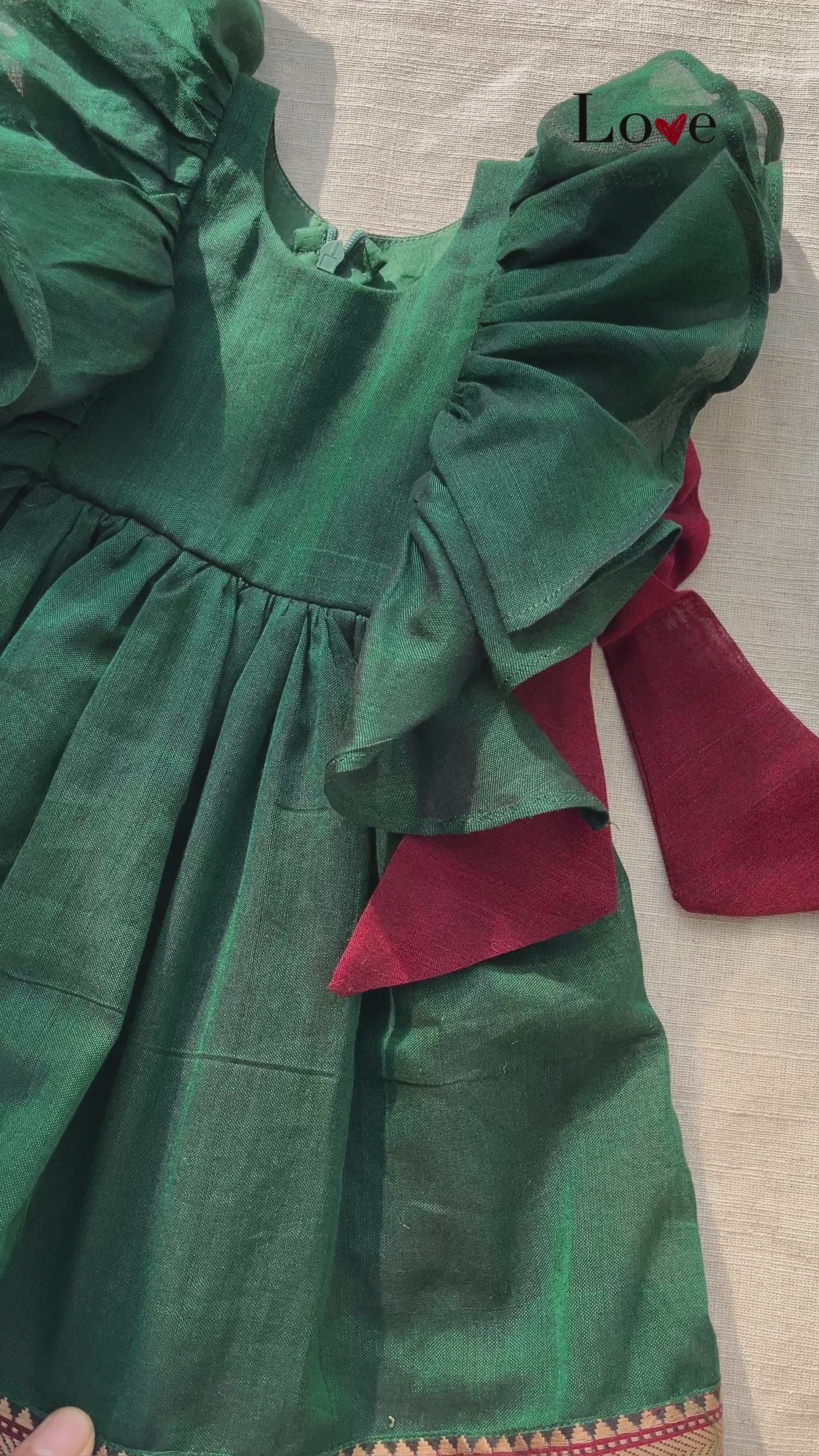 Emerald & red bow ruffle dress