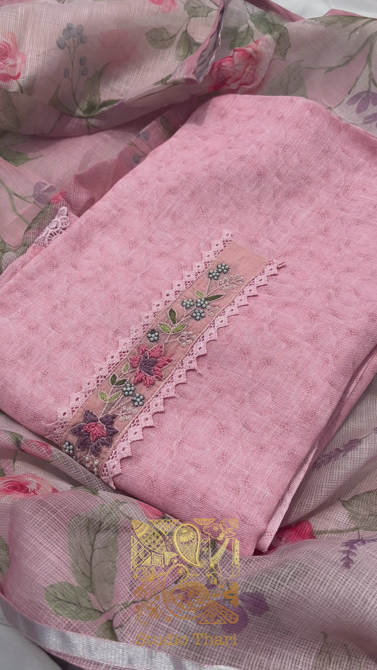 Peach Linen Cotton Unstitched salwar set