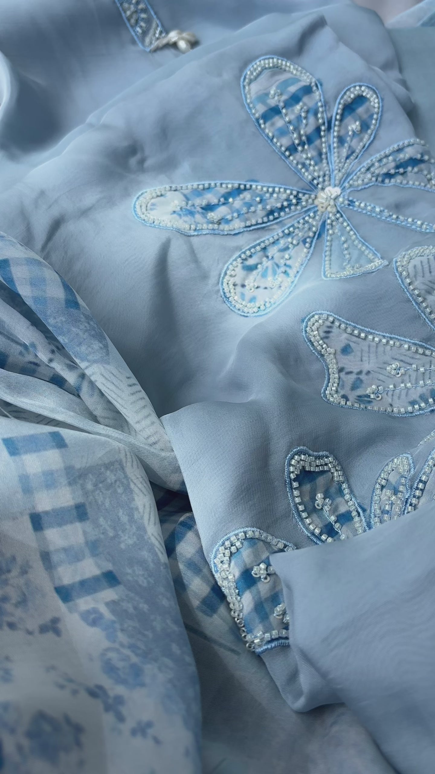 Powder blue Organza Unstitched salwar set