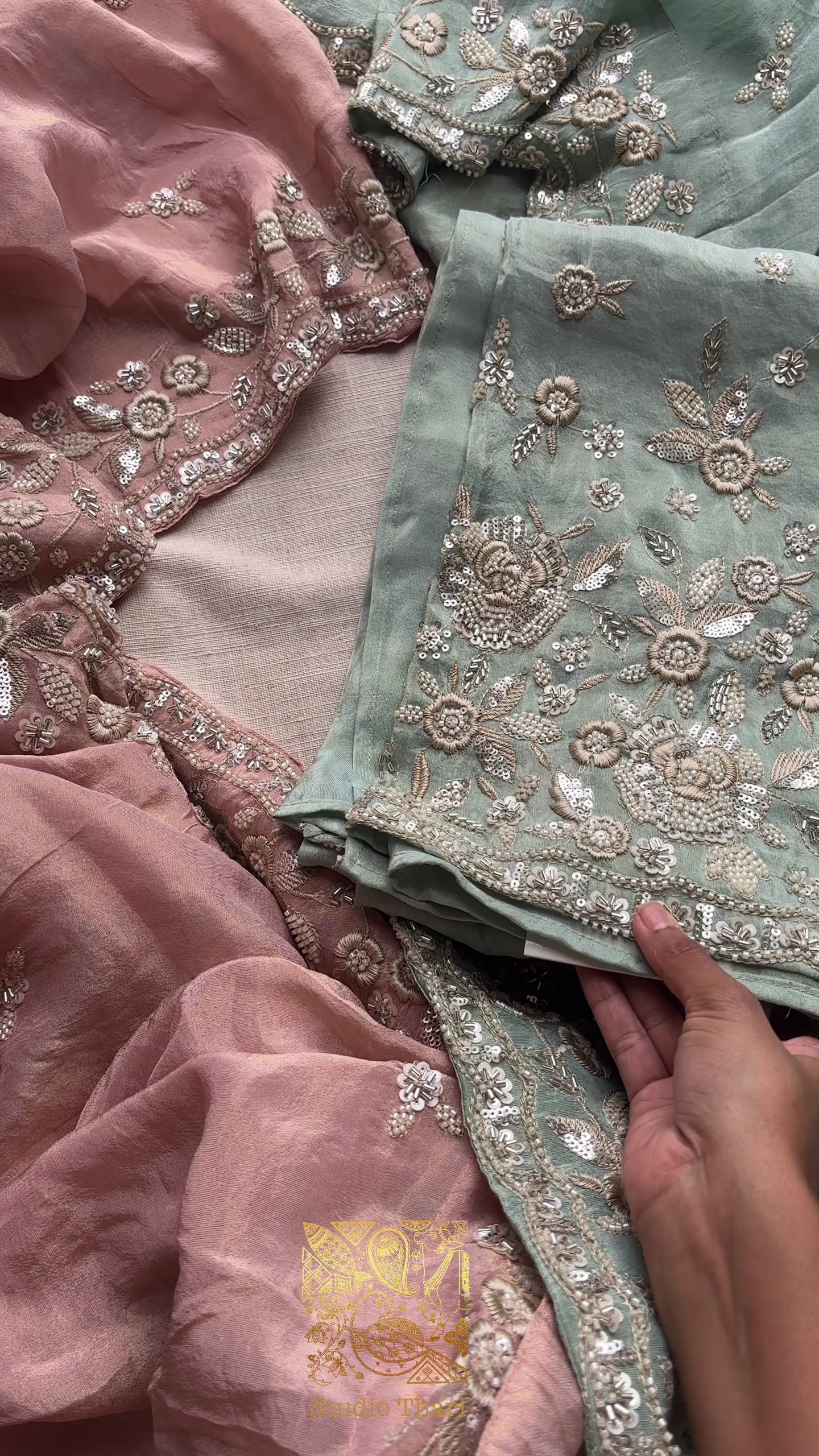 Blue Tissue embroidered salwar unstitched suits