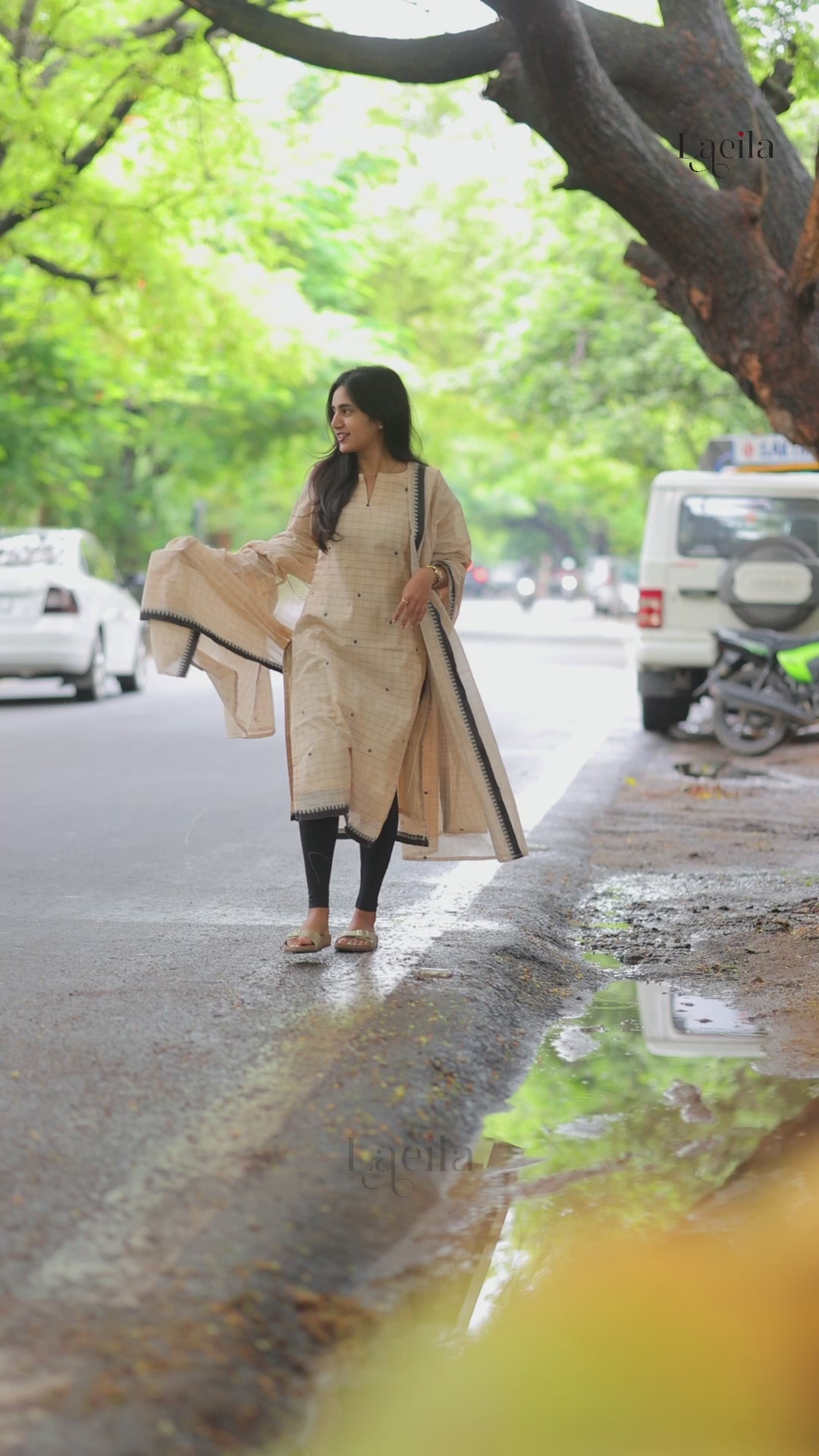 Chic Beige Checked Top with Duppata