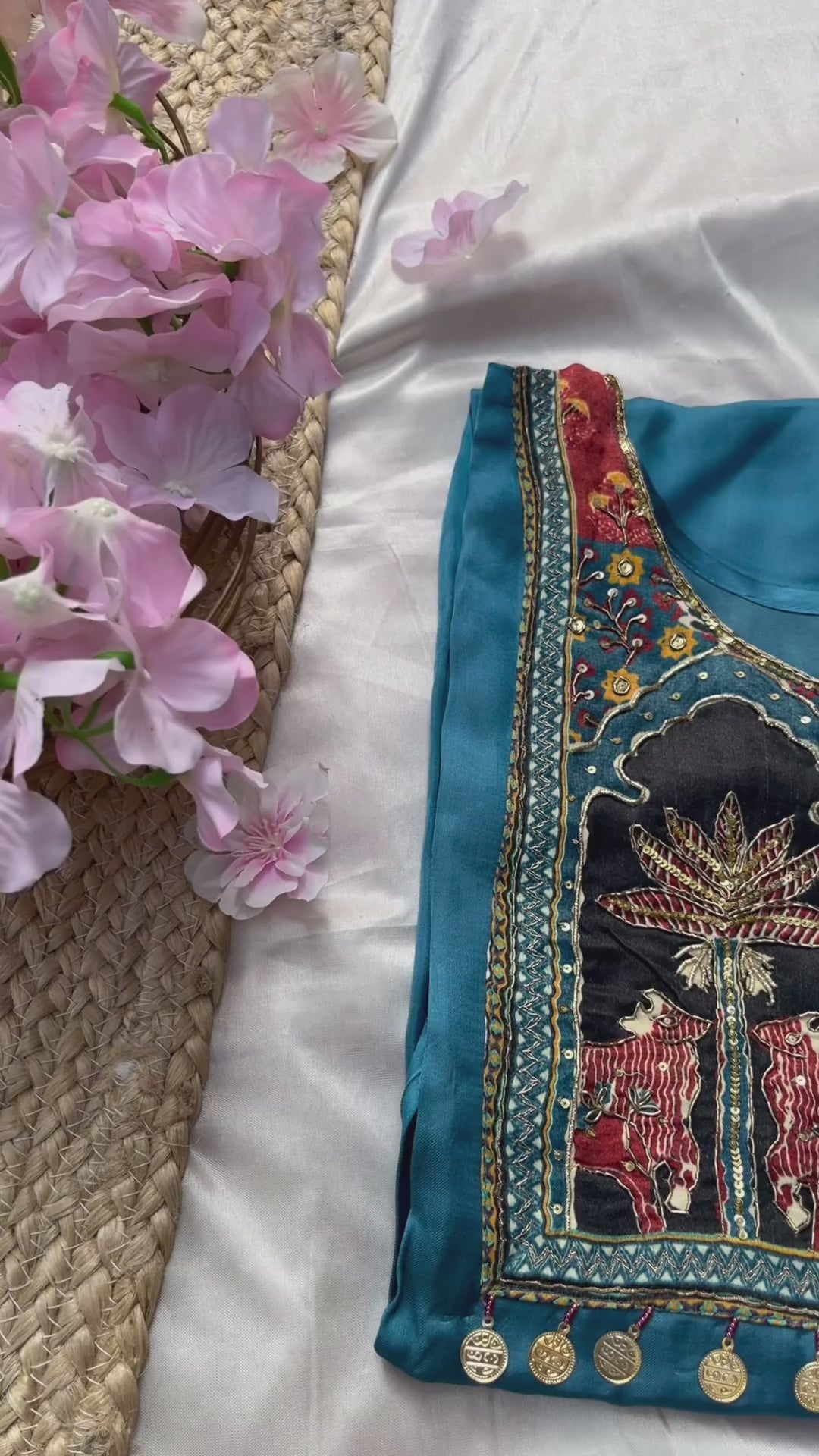 Muslin Kurta Set with detailed embroidered neckline  Shatoon straight stitched pant  Organza dupatta with scalloped lace border