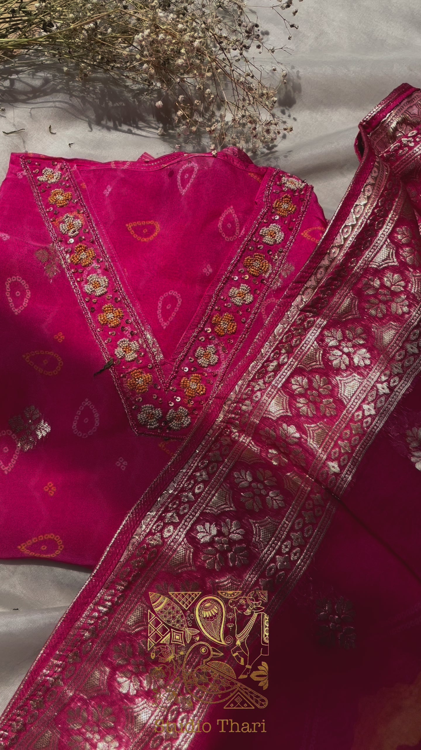 Rani pink organza Semi stitched salwar