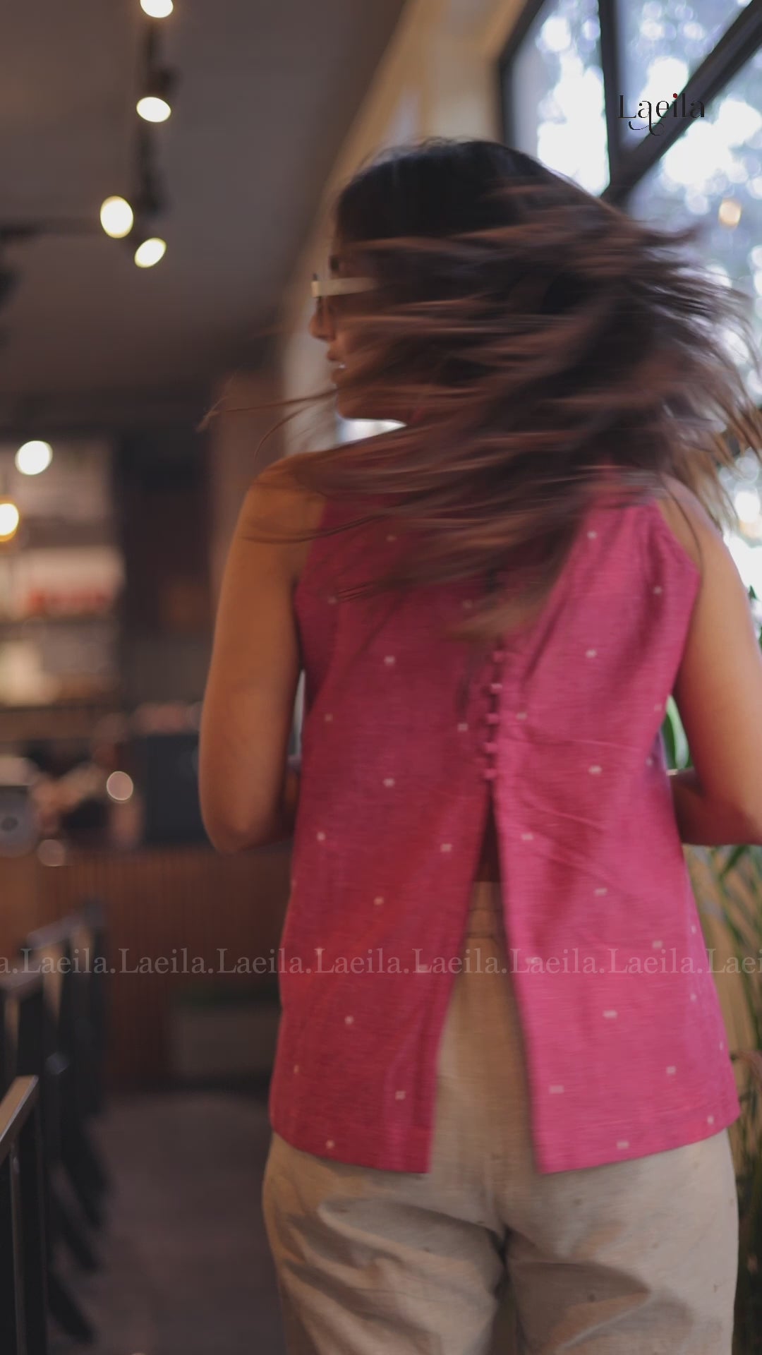 Foxy Pink Hayati Top & Beige Pant Set