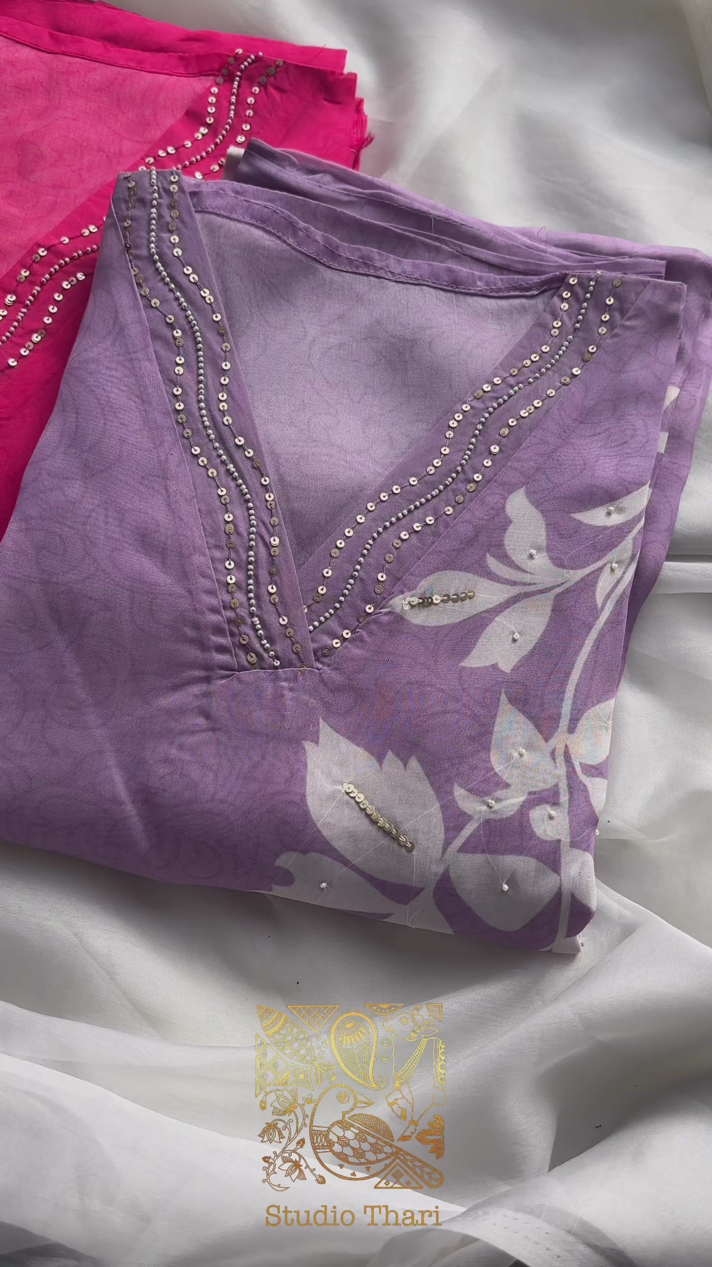 Pink ,Lilac & Purple Organza Semi stitched Salwar set