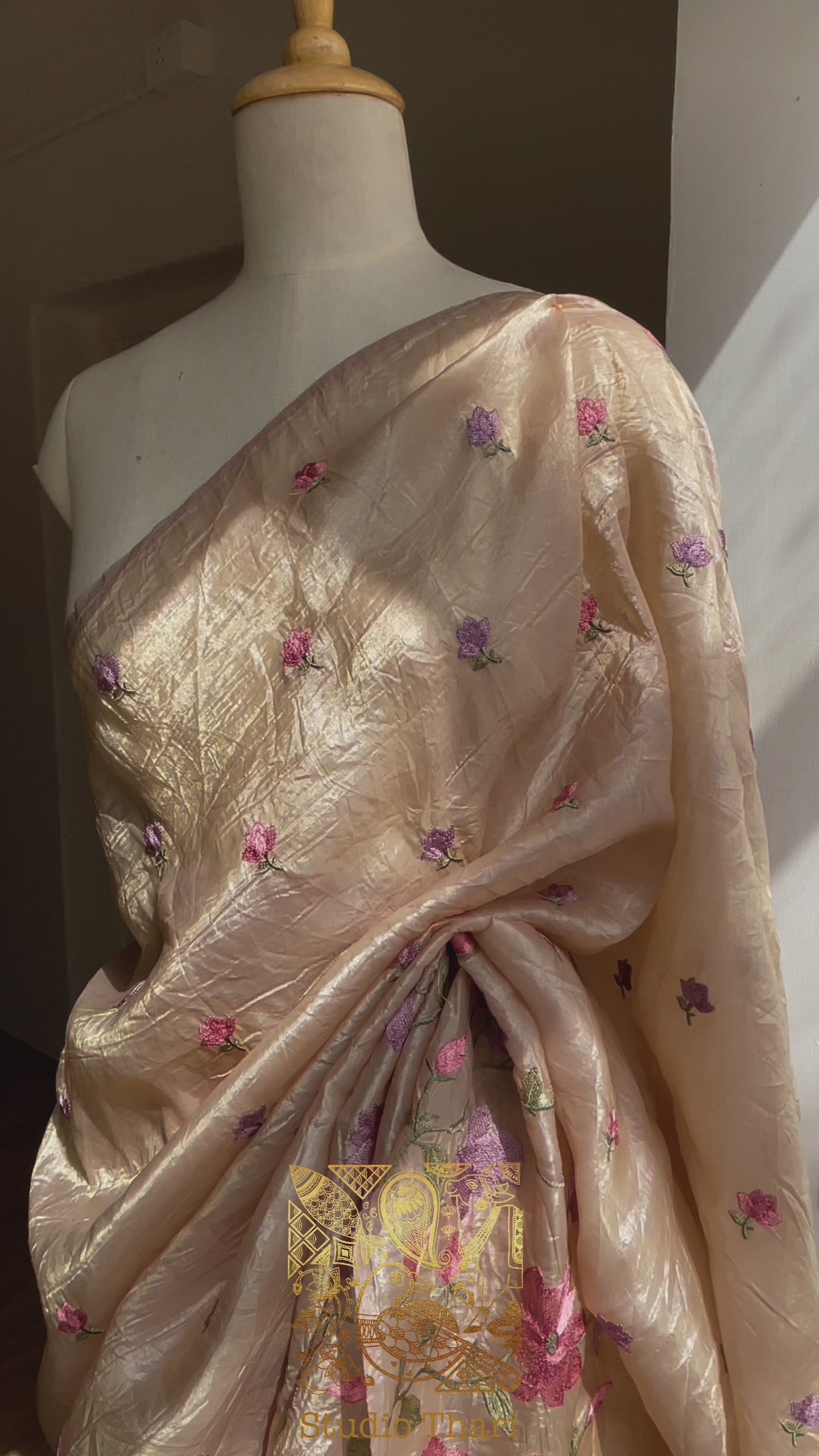 Cream & Lavender organza saree