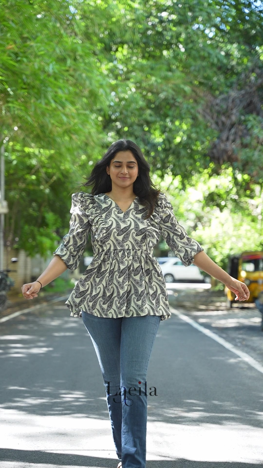 Crepe Satin Ruffle Peplum Top