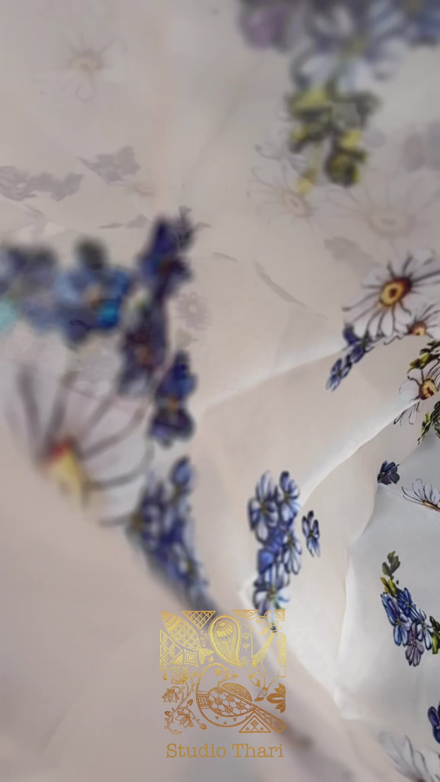 Half white floral Cotton top & Organza Dupatta Semi stitched salwar set