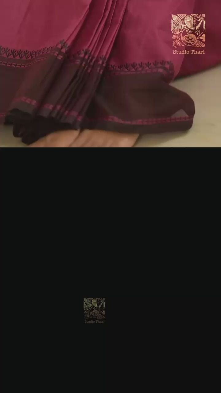 Dark Pink & Brown “Parvati” Bold and Beautiful Chettinad cotton saree